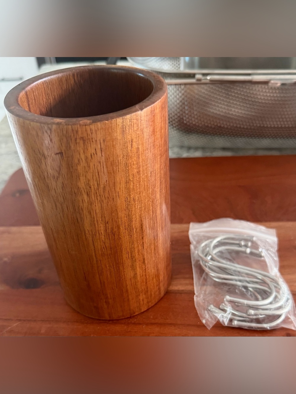 Wooden Utensil Holder & utensil hanging hooks